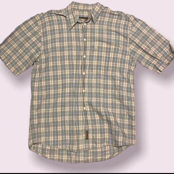 𝅺TIMBERLAND Weather Gear Mens Button Down‎ Short Sleeve Plaid Shirt Medium - Picture 1 of 11